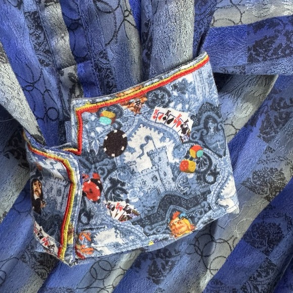 Robert Graham Blue Shirt Sz M Flip Cuff Playing Cards Gambling Checkerboard - Picture 2 of 8